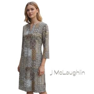 J McLaughlin Tan Cream Floral Dress Size M